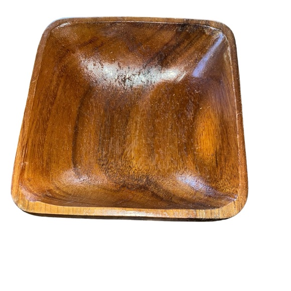 Vintage Wooden Bowls Genuine Teak Set Square 4 Small Bowls 1 Large Serving Bowl - Picture 4 of 5